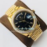 Yellow Gold Rolex Day Date Black Dial Diamond Watch 40MM EW Factory